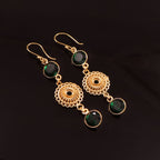 Gold Filigree Drop Earrings with Emerald Green Stones