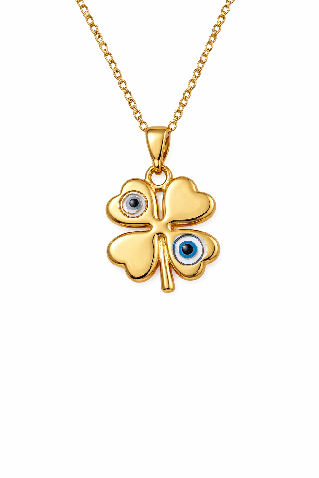 Golden Clover Evil Eye Pendant Necklace