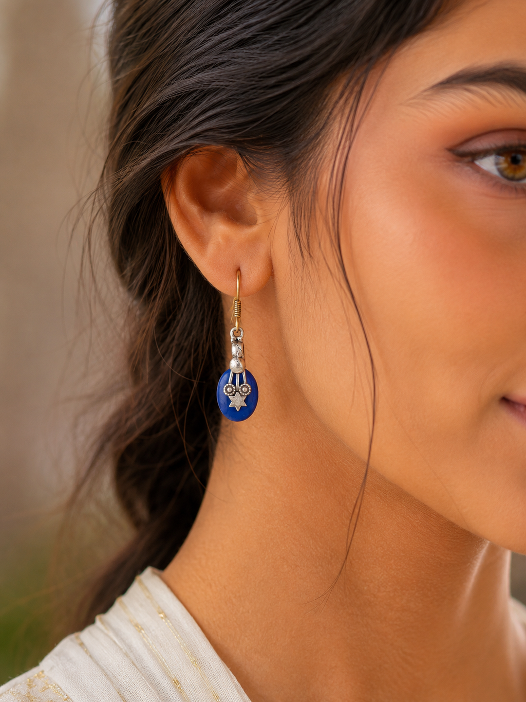 Vintage Blue Tribal Drop Earrings