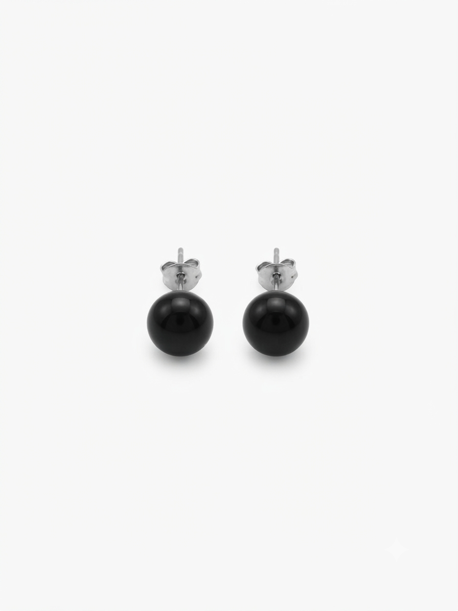 Natural Black Onyx Stud Earrings