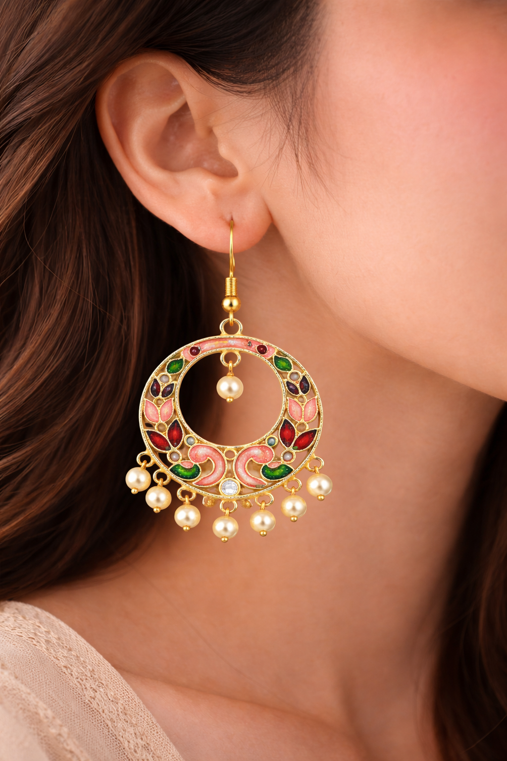 Multicolor Enamel Pearl Drop Earrings