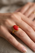 Coral Oval Gemstone Ring