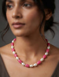 Pink Jade & Freshwater Pearl Beaded Necklace