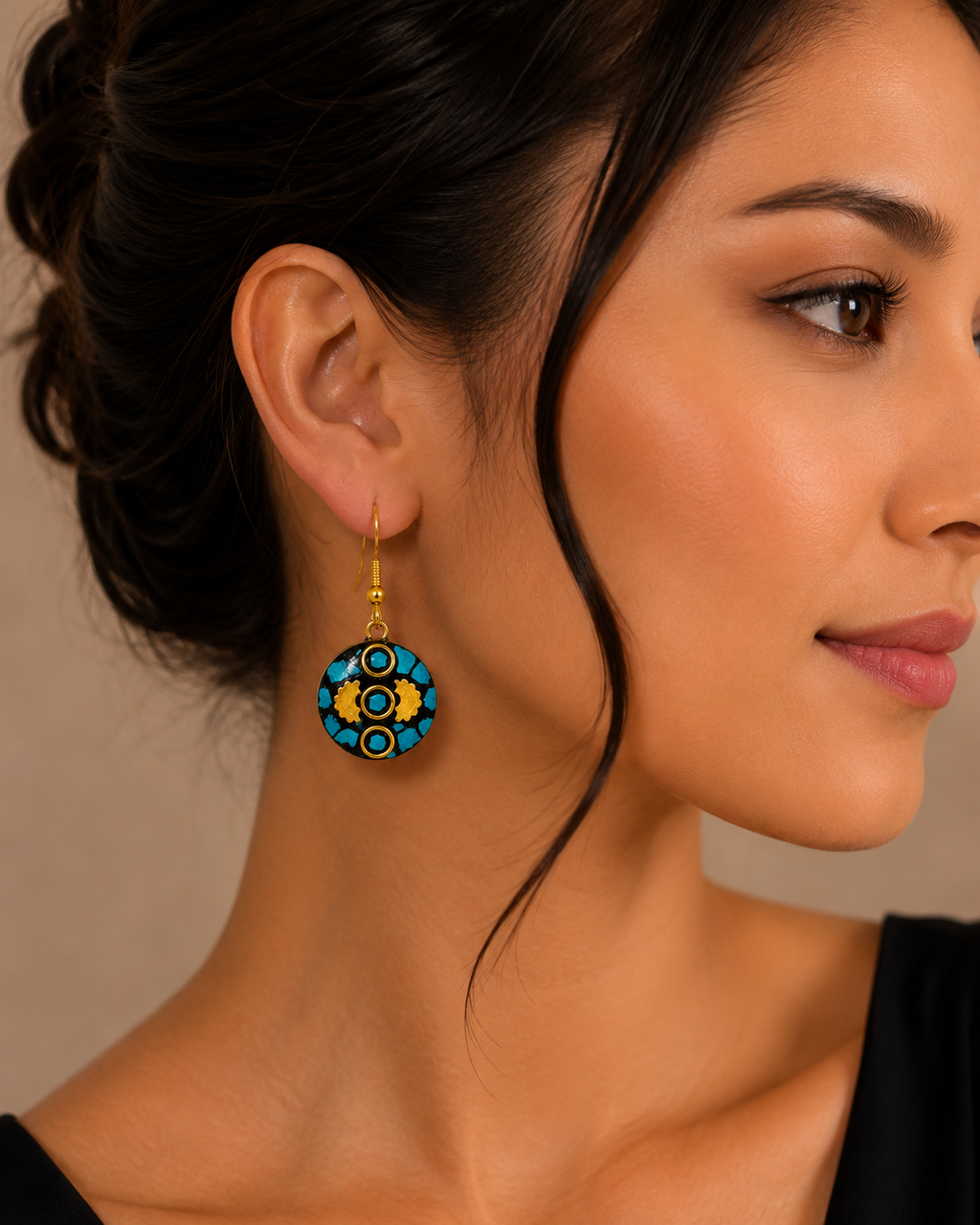 Bohemian Turquoise Mosaic Gold Drop Earrings
