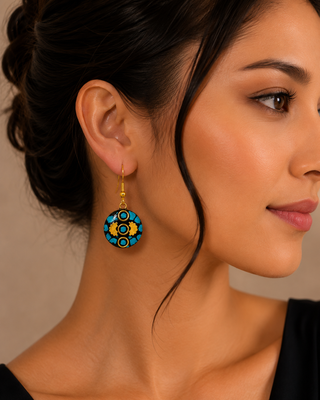 Bohemian Turquoise Mosaic Gold Drop Earrings