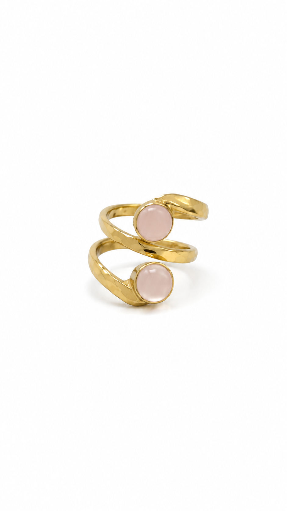 Vintage Rose Quartz Wrap Ring, Gold Adjustable Ring