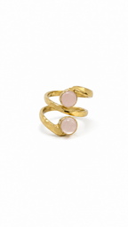 Vintage Rose Quartz Wrap Ring, Gold Adjustable Ring