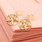 Gold Starfish Drop Earrings Round Stud Ocean Beach Jewelry
