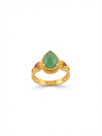 Green Aventurine & Ruby Pear Ring in 18K Gold Plated