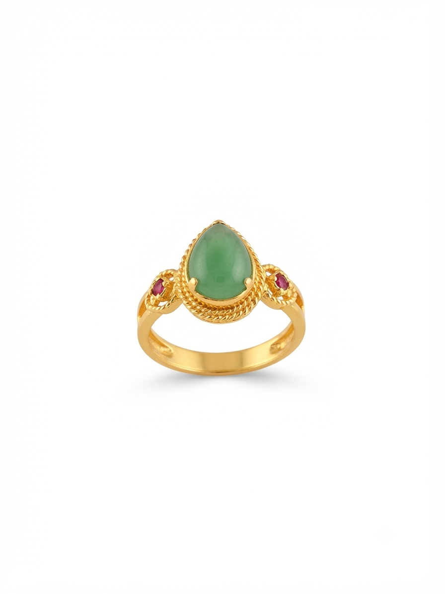 Green Aventurine & Ruby Pear Ring in 18K Gold Plated