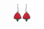Red Floral Stone Silver Drop Earrings