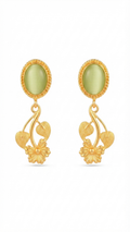 Green Cat’s Eye Floral Drop Earrings