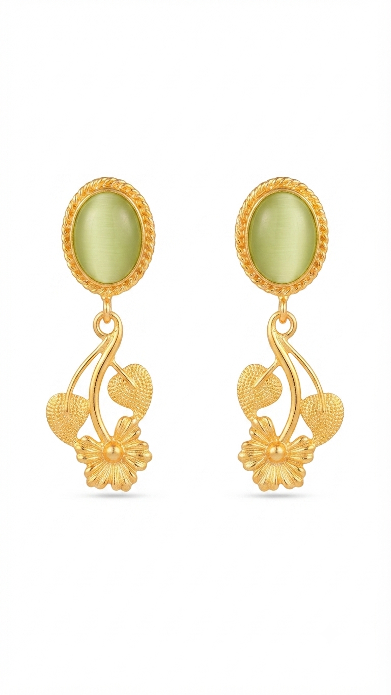 Green Cat’s Eye Floral Drop Earrings