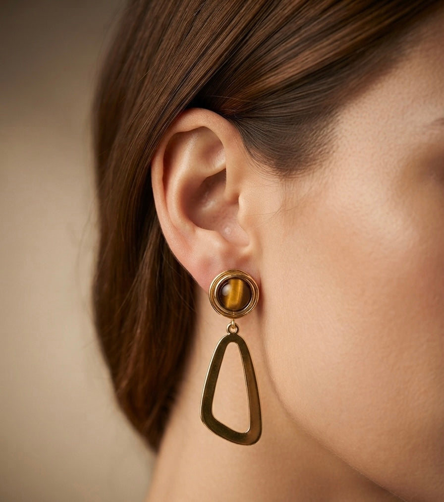 Tiger Eye Geometric Drop Earrings