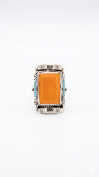Orange Jasper & Turquoise Statement Ring | Handmade Tribal Ring