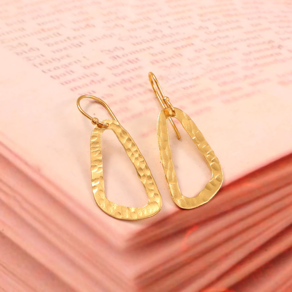 Minimalist Hammered Gold Geometric Drop Earrings