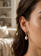 Pearl Drop Gold Hoop Earrings