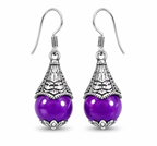 Vintage Purple Bead Silver-Tone Drop Earrings