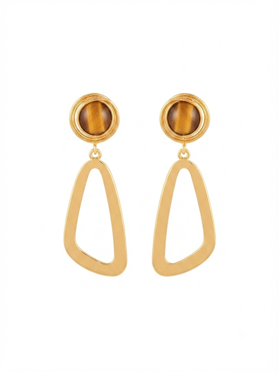 Tiger Eye Geometric Drop Earrings