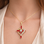 Red Enamel Cross & Heart Diamond Pendant