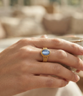 Blue Cat’s Eye Cabochon Ring in 18K Gold Plated