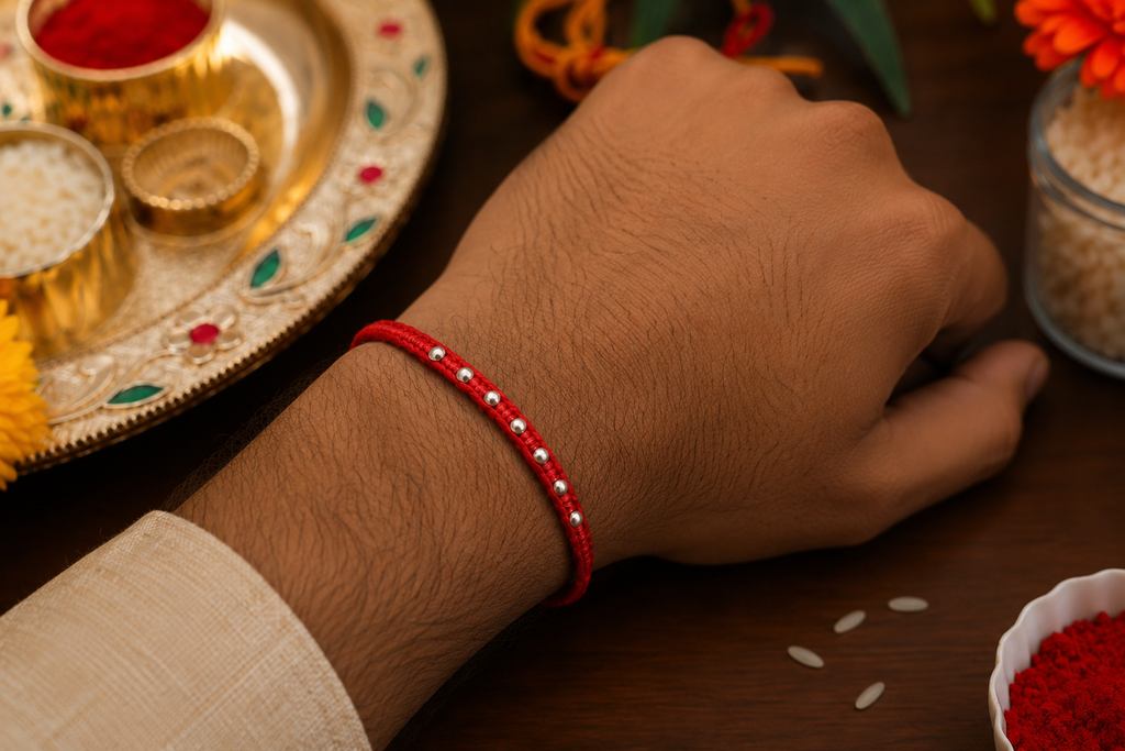 925 Sterling Silver Beaded Rakhi for Brother