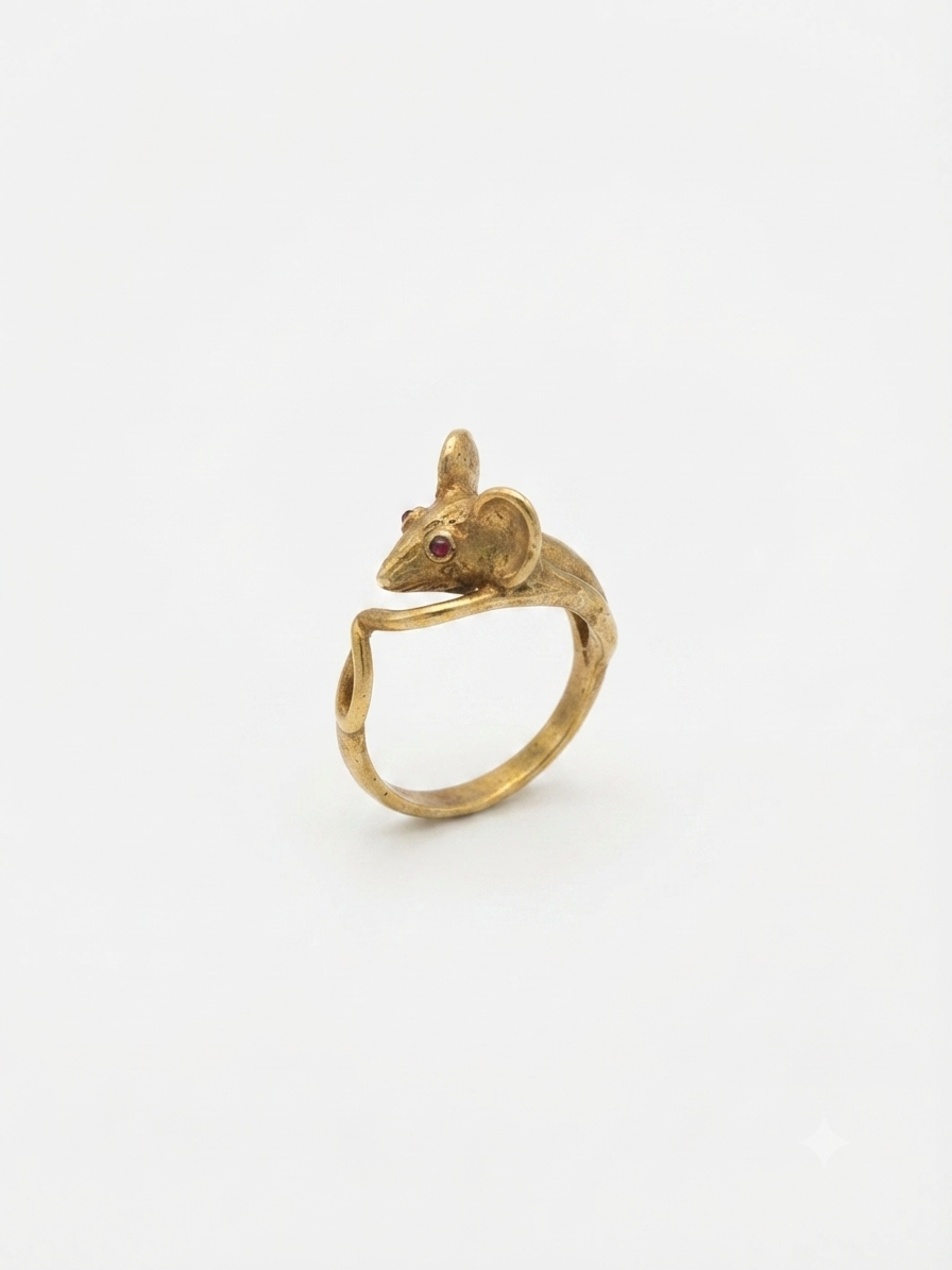 Mouse Ring with Ruby Eyes, Cute Animal Ring