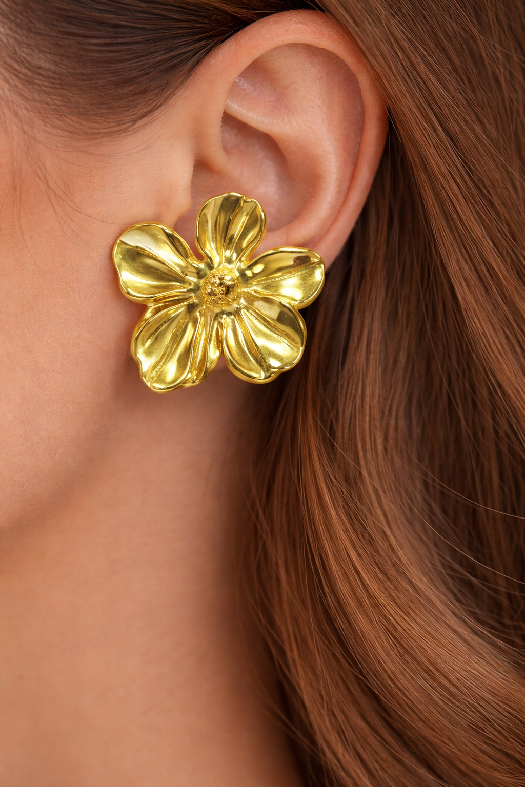 Large Gold Flower Stud Earrings