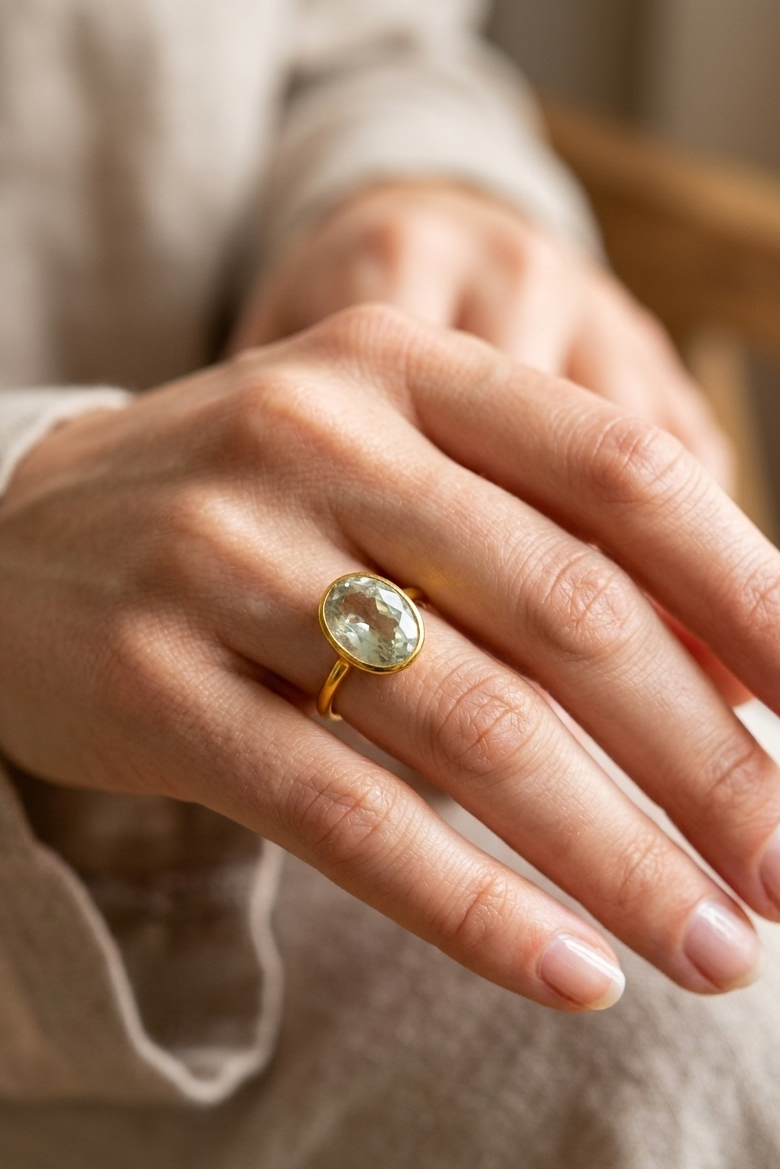 Green Amethyst Gold Statement Ring