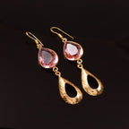 Pink Stone Gemstone Dangle Earrings Gold