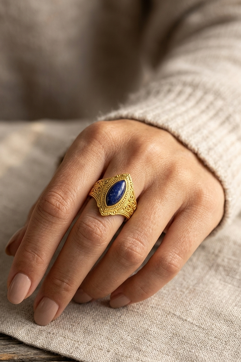 Vintage Gold Lapis Lazuli Statement Ring