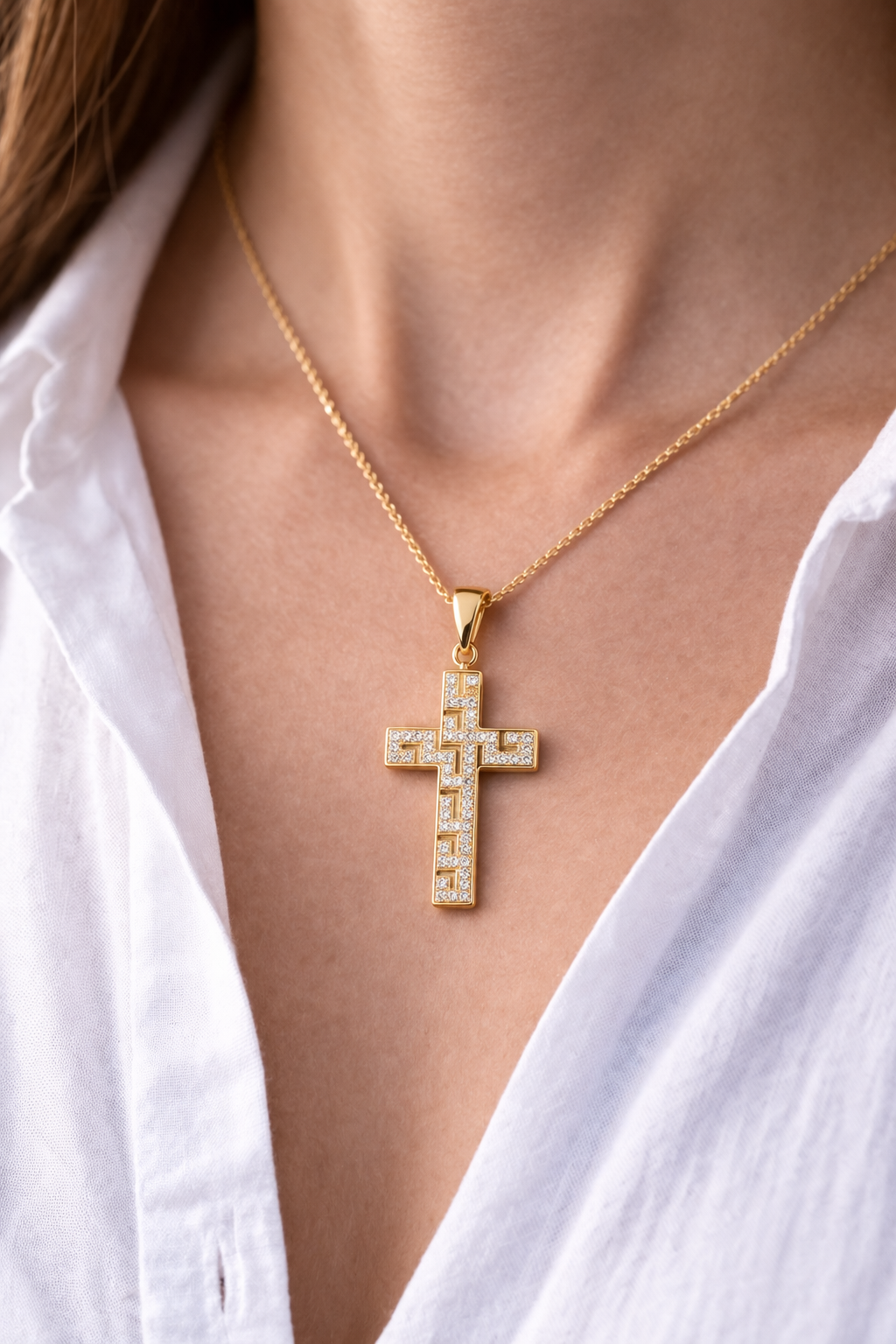 Gold Cross Pendant Necklace