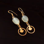 Gold Aqua Stone Shell Charm Dangle Earrings