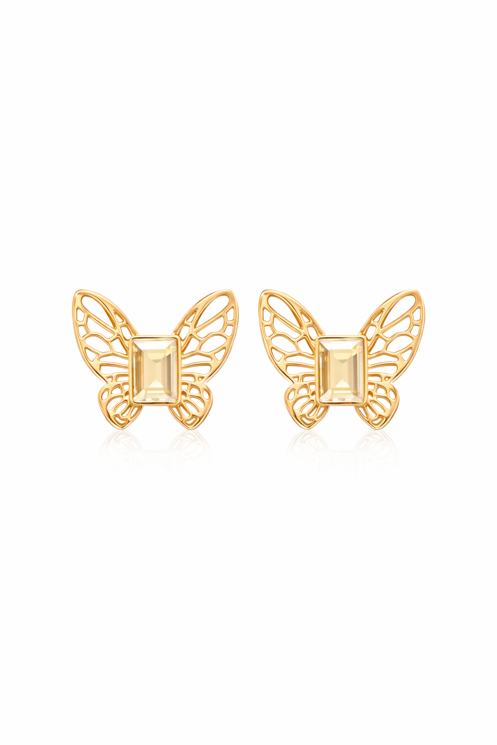Butterfly Shape Stud Earrings Gold Crystal