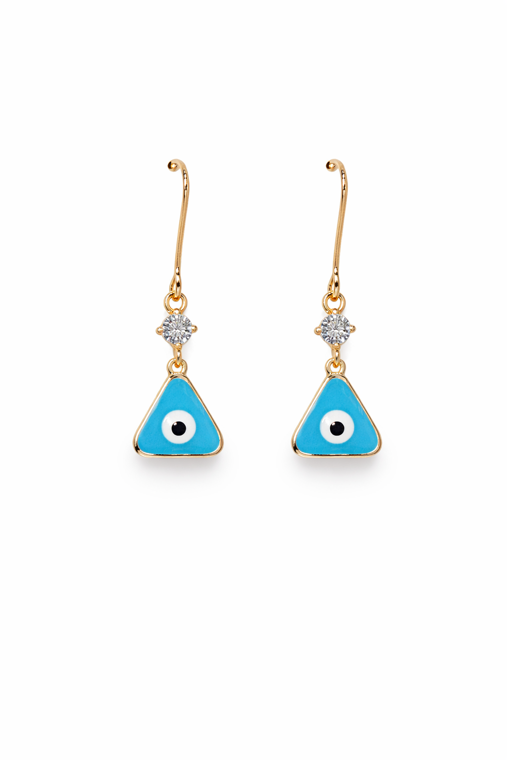 Evil Eye Drop Earrings, Blue Triangle Earrings