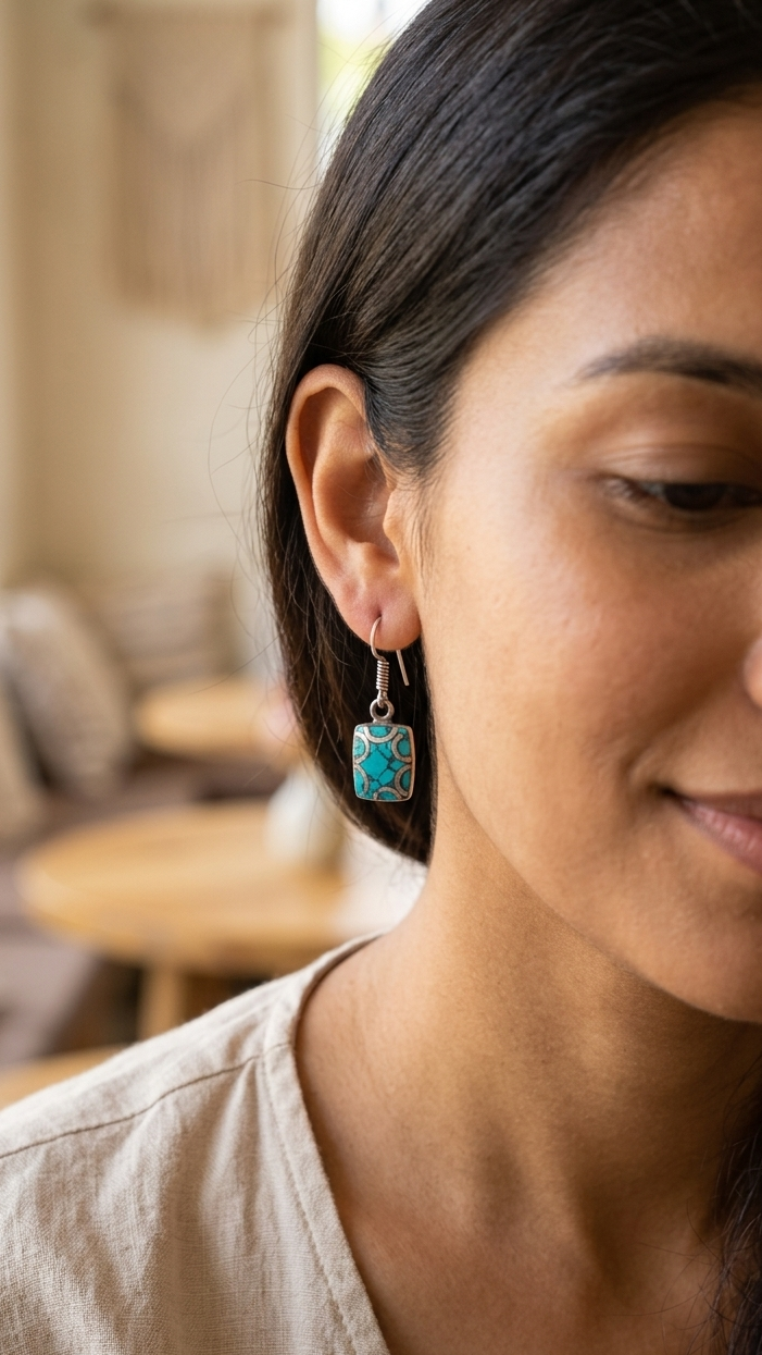 Turquoise Mosaic Rectangle Drop Earrings
