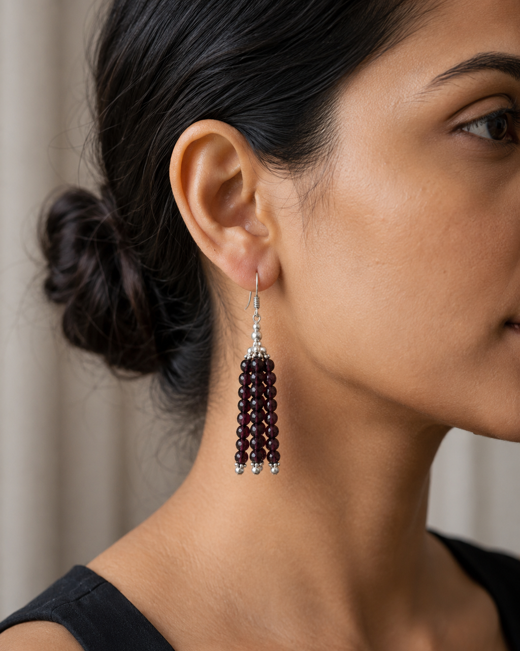 Handmade Black Onyx Crystal Tassel Earrings
