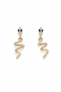 Gold Snake Drop Earrings, Crystal Serpent Earrings