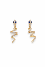 Gold Snake Drop Earrings, Crystal Serpent Earrings
