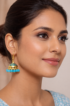 Turquoise Enamel Jhumka Earrings