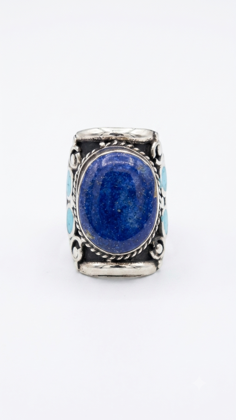 Vintage Lapis Lazuli Statement Ring | Handmade Tibetan Silver Ring