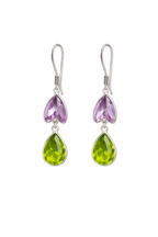 Dual-Tone Heart & Teardrop Gemstone Earrings