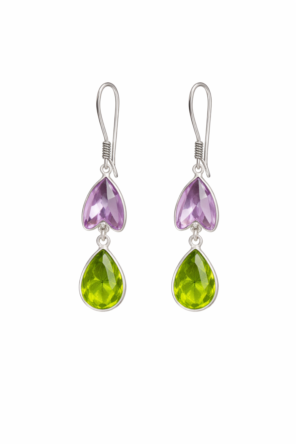 Dual-Tone Heart & Teardrop Gemstone Earrings