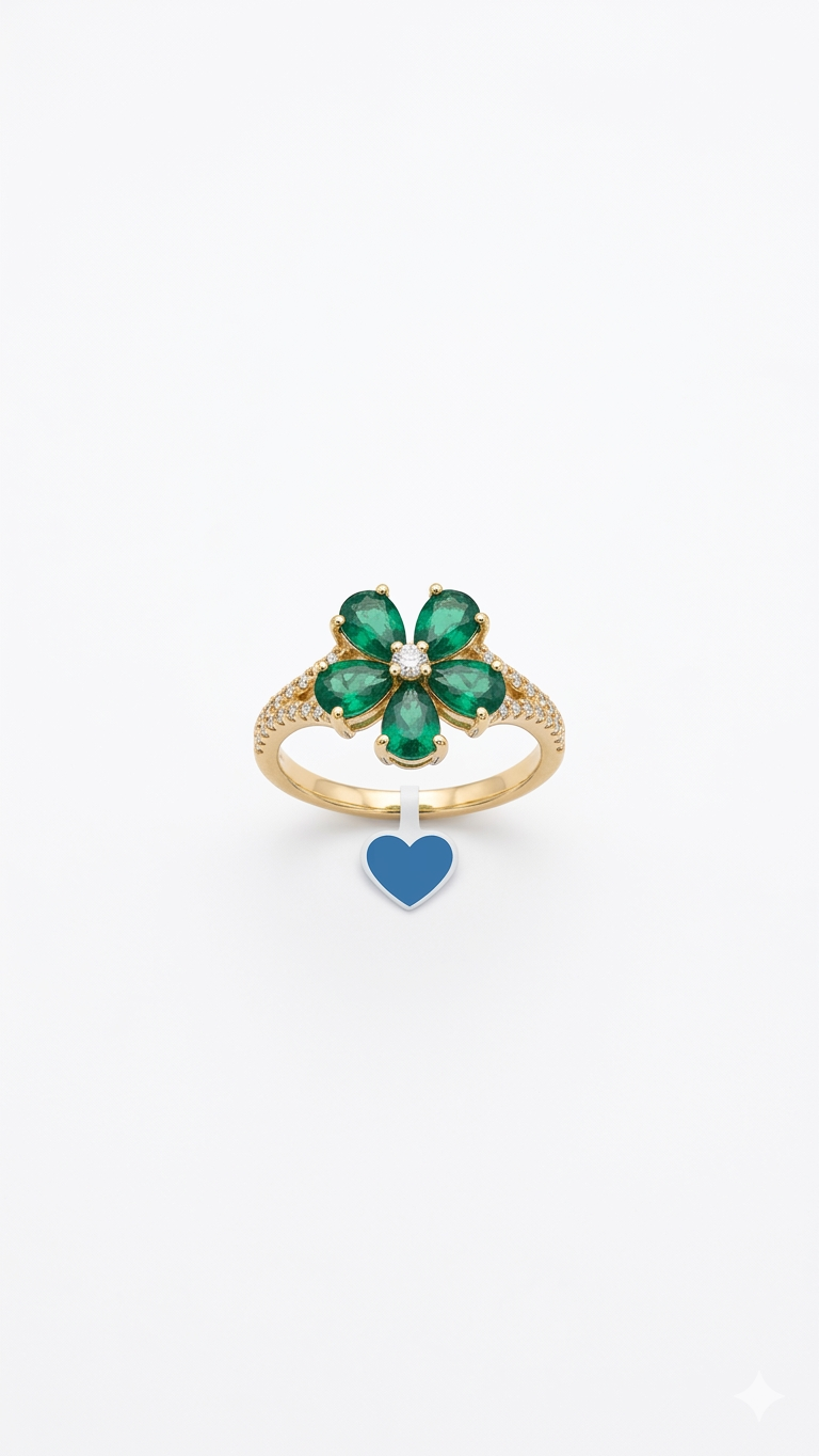 Emerald Flower Ring in Gold Finish