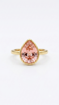 Morganite Pear Gold Ring, Pear Cut Bezel Gemstone Ring