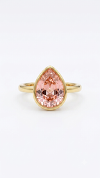 Morganite Pear Gold Ring, Pear Cut Bezel Gemstone Ring