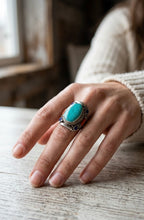 Vintage Turquoise Statement Ring, Handmade Tribal Silver Ring