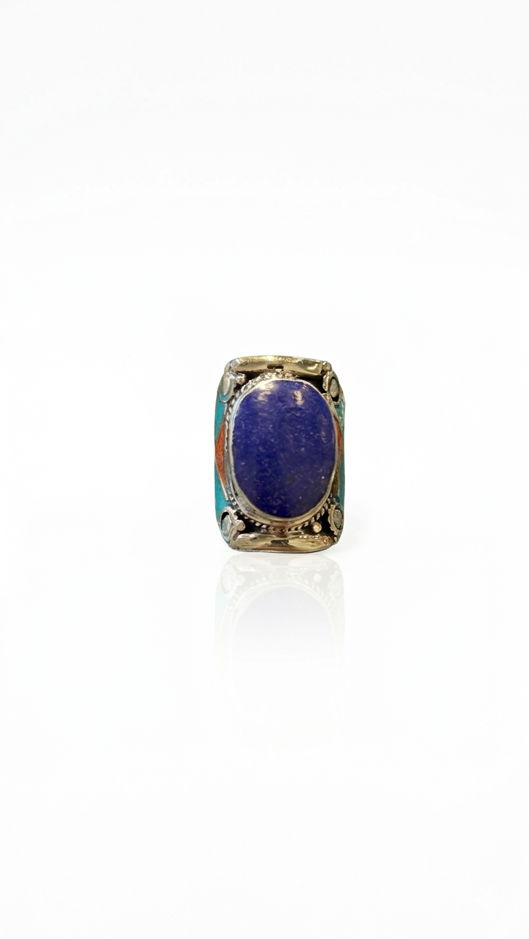 Vintage Lapis Lazuli Statement Ring, Handmade Tribal Silver Ring