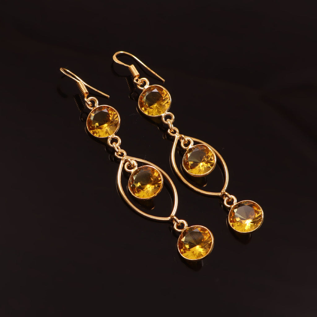 Gold Yellow Crystal Teardrop Dangle Earrings