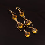 Gold Yellow Crystal Teardrop Dangle Earrings